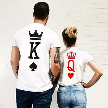 Sieviešu Pāris Karaļa un Karalienes Kronis Pokera Druka T Kreklu Vasaras Tumblr Smieklīgi Grafiskais T-krekls Topi Auduma Jaunu Vīriešu