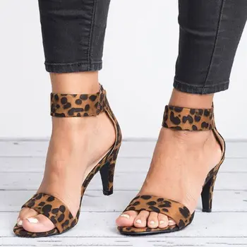 Sieviešu Sandales Elegantu Augstpapēžu Kurpes Sandales Sieviešu Plus Izmērs 43 Peep Toe Vasaras Sandalias Mujer 2019 Jauno Leopard Papēža Kurpes