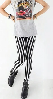 Sieviešu Sexy Jauns Modes Dāma Izdilis Šiks Izskatu Vertikālā Legingiem Melnā un Baltā Spandex Zebras Svītru Bikses Jauki Jaunu 2019