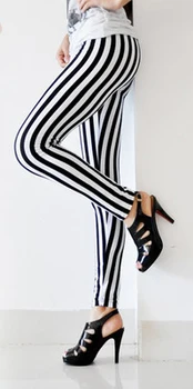 Sieviešu Sexy Jauns Modes Dāma Izdilis Šiks Izskatu Vertikālā Legingiem Melnā un Baltā Spandex Zebras Svītru Bikses Jauki Jaunu 2019