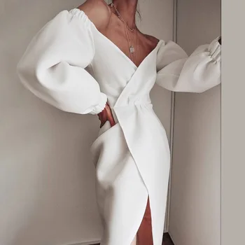 Sieviešu Sexy V-Neck Dress 2020. Gada Vasaras Puff Sleeve Mini Kleita Baltā Sieviešu Modes Cietā Princess Puse Elegants Kleitas Vestidos