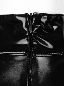Sieviešu Slapjā Izskatās Lakādas Tukša Krūts Atvērt Muca Māšele Bodysuit Apakšveļa Eksotisko Tērpu Rāvējslēdzēju Mini Kleita Sexy Clubwear
