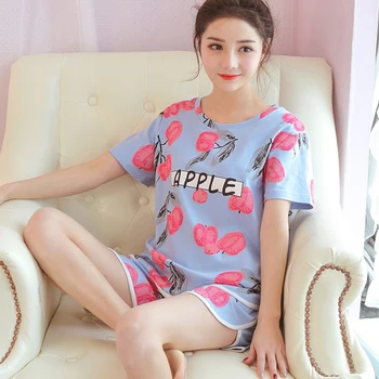 Sieviešu Sleepwear Salds Cute Gadījuma divdaļīgs kostīms red apple Drukāt Slim Īsām Piedurknēm Bikses, Pidžamas Komplekts