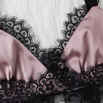 Sieviešu Spageti Mežģīnes, Seksīgas Pidžamas Komplekts Vasaras Šorti Komplekti Sleepwear Satīna Pidžamas Cami Top + Bikses Pidžamas