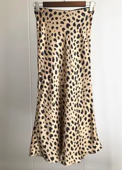 Sieviešu Svārki Midi Slīdēšanas Zīda Satīna Leopards Drukāt Elastīgs Viduklis Slīdēšanas Midi Svārki