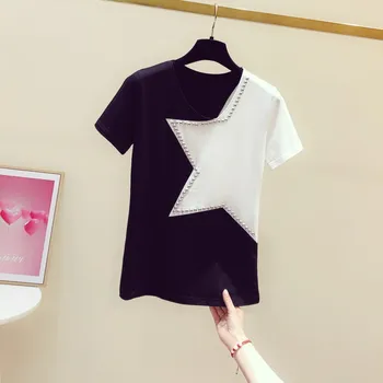 Sieviešu T 2020. Gada Vasarā Jaunu korejiešu Stilā Īstermiņa Piedurknēm Apaļā Apkakle T-krekls Sieviešu Kniedes Kokvilnas Kontrastējošas Krāsas Top Tshirts
