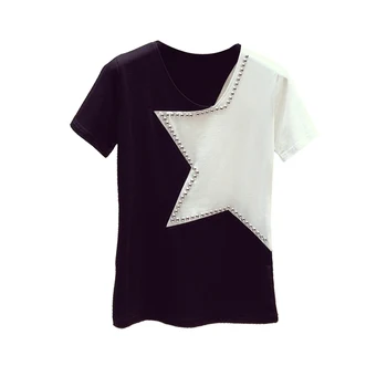 Sieviešu T 2020. Gada Vasarā Jaunu korejiešu Stilā Īstermiņa Piedurknēm Apaļā Apkakle T-krekls Sieviešu Kniedes Kokvilnas Kontrastējošas Krāsas Top Tshirts