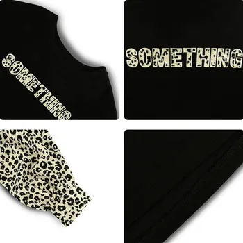 Sieviešu T-krekli Ikdienas Retro garām Piedurknēm O-veida kakla Vēstuli Iespiesti Leopard Viltus Divi Gabali Raibs Modes Zaudēt Hip Hop Streetwear