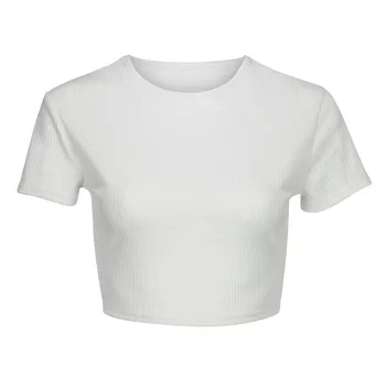 Sieviešu T-krekls Gadījuma Cietā Īsām Piedurknēm Krekls Drēbes Īsā O-veida Kakla Baltie Tee T-krekls Apgriezts Topi Blusas Vasaras Magliette donna
