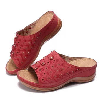 Sieviešu Vasaras Atvērtu Purngalu Biezu grunts Comfy Sandales Super Soft Premium Ortopēdisko Zemiem Papēžiem Savvaļas Pastaigas Sandales
