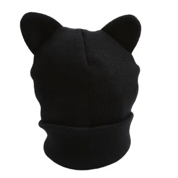 Sieviešu Vilnas Cepurīte Cepures Pavasara Pelēku Melna Cepure Modes Kaķu Ausis Adīta Cepure Jauki Smieklīgi Ziemā Silts Beanie Cepure