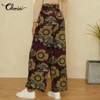Sieviešu Vintage Veļa Bikses Ir 2021. Celmia Modes Augsta Vidukļa Iespiesti Plaša Kāju Bikses Bandege Gadījuma Zaudēt Elegants Birojs Pantalon