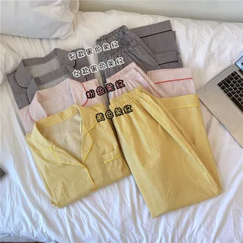 Sieviešu/vīriešu svītrains kokvilnas pidžamas komplekts mājas tērps pavasara rudens zaudēt sleepwear long piedurknēm krekli, bikses 2 gabals, kas naktsveļu Y018