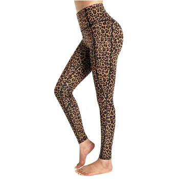 Sieviešu Zeķes Kabatas Leopards Izdrukāt Gurniem, Fitnesa Gadījuma Horts Yo-ga Bikses ar Augstu Vidukli Treniņu Zeķes Skriešanas Bikses брюки жен