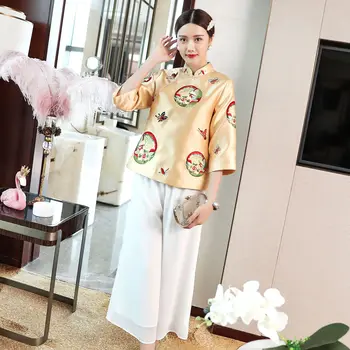 Sieviešu Ķīniešu stila apkakle izšuvumi tradicionālo mētelis jakas