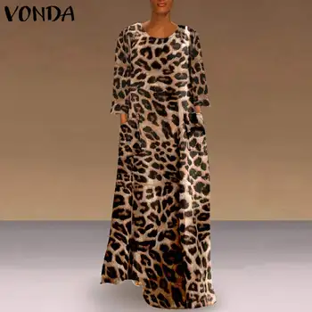 Sieviešu'Robe garām Piedurknēm Kleita Leopards Bohēmijas Puse Sundress ir 2021. VONDA Bohēmijas Svētku Kleita Gadījuma Vestidos Plus Lieluma