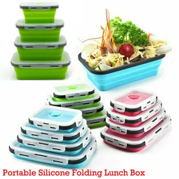 Silikona Locīšanas Bento Lodziņā Saliekams Portatīvo Pusdienas Kaste, lai Pārtikas Dinnerware Pārtikas Konteiners Bļoda Bērniem Pieaugušajiem