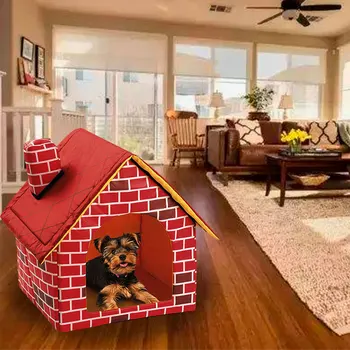 Silts Pārnēsājamo Sarkano Ķieģeļu Dog House Gultas Maziem, Vidējiem Suņiem Pet Produktiem Māja Pet Gultas Kaķis