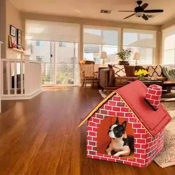 Silts Pārnēsājamo Sarkano Ķieģeļu Dog House Gultas Maziem, Vidējiem Suņiem Pet Produktiem Māja Pet Gultas Kaķis