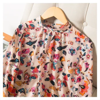 Silviye Apdrukāta Zīda garām Piedurknēm Augšdaļas Ģērbs Sieviešu garām Piedurknēm Mazajiem Krekls Rietumu Stila Rudens 2020 