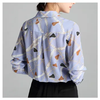 Silviye Zīda krekls, zīda retro drukāšanas garām piedurknēm top pavasara krekls temperaments sieviešu jauns 2020