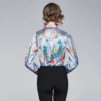 Simgent tauriņu Kakla Blūze Sievietēm Laternu Piedurknēm Rudens Pavasara Elegants Vintage Print Krekls Dāmas Topi Sieviete, Apģērbu SG09285