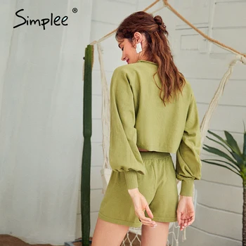 Simplee Gadījuma adīti sieviešu divas gabals uzvalks Pavasara rudens burbulis piedurknēm top bikses kopa Sexy nabas džemperis divu gabals komplekti 2020
