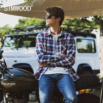 SIMWOOD 2020. gada Rudenī Jaunu Vintage Džinsa Pleds Krekli Vīriešu Indigo Gadījuma Plus Lieluma, Augstas Kvalitātes Krekls kokvilnas krekls SJ170641