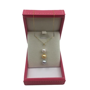 Sinya Daudzfunkcionāls Kulons 18k Au750 zelta kaklarota ar 3pcs akoya pērles, lai Mamma sievietes, meitenes mīļākais Y stila regulējams ķēdes