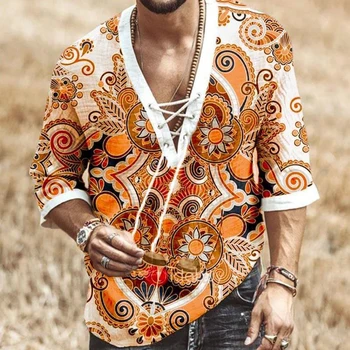 SIPERLARI Vīriešu Apģērbu 2020. Gadam Eiropas American Jaunu Vīriešu Krūtīm Mežģīnes-up Īsām piedurknēm Drukāts Krekls Gadījuma V-veida Kakla Vīriešu Kleita Krekli