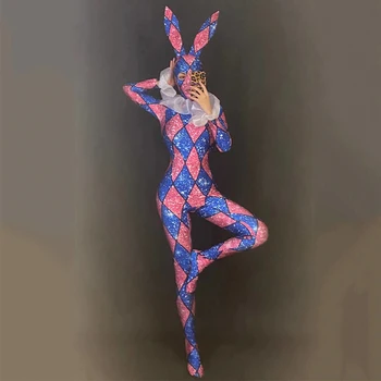 Skatuves Tērpu Sievietēm, Naktsklubs Trušu Cosplay Krāsains Jumpsuit Seksīgs Apģērbs Sievietei Džeza Rave Drēbes Darbības Valkāt DT2062