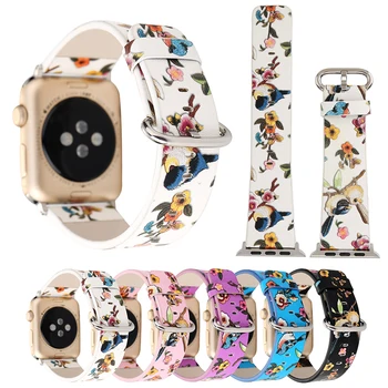 Skatīties Siksnu Apple Skatīties, Sērija 4. Puķu Putnu Ādas Skatīties Band Apple Sērija 1 2 3 4 Rokas Aproce 38-42mm Horlogeband