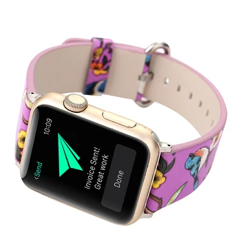 Skatīties Siksnu Apple Skatīties, Sērija 4. Puķu Putnu Ādas Skatīties Band Apple Sērija 1 2 3 4 Rokas Aproce 38-42mm Horlogeband