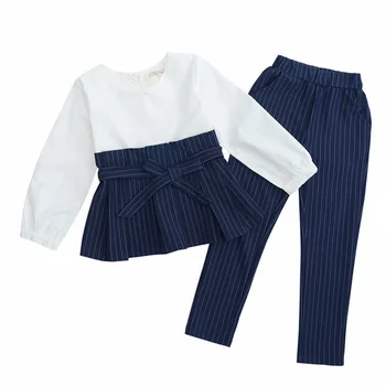 Skolas Bērniem Svītrainu Apģērbu Savirmot Krekli & Bikses Uzvalki Meiteņu Apģērbu Komplekti, Rudens Raibs Pusaudžu Drēbes Meitenēm Komplekti 2020