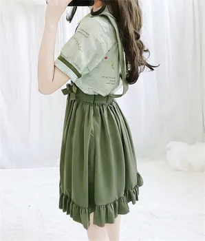 Skolas Meitenes Gudrs Zeķu Svārki Japāņu Lolita Cosplay Kawaii-line Kroku Svārki korejiešu Stilā Vintage Savirmot Zaļi Svārki