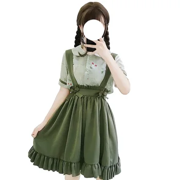 Skolas Meitenes Gudrs Zeķu Svārki Japāņu Lolita Cosplay Kawaii-line Kroku Svārki korejiešu Stilā Vintage Savirmot Zaļi Svārki