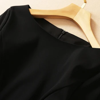 Skrejceļa Pavasarī, Rudenī Jaunu Sieviešu Modes Klasika Vintage Long Sleeve Melns Apaļš Kakla Slim Fit Elegants Šiks Kleita