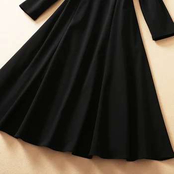 Skrejceļa Pavasarī, Rudenī Jaunu Sieviešu Modes Klasika Vintage Long Sleeve Melns Apaļš Kakla Slim Fit Elegants Šiks Kleita