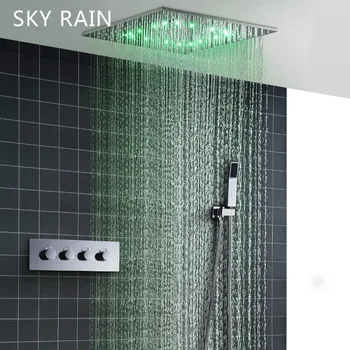 SKY LIETUS Vannas istaba LED Lietus Dušas Komplekts Nokrišņu Masāža, SPA Migla Kvadrātveida Dušas galvas Ar Termostata Vārsts