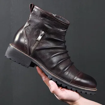 Slavenu zīmolu vīriešu liela izmēra modes vintage kovboju zābaki īstas ādas apstrādes kurpes ārā tuksnesī boot potītes botas masculina