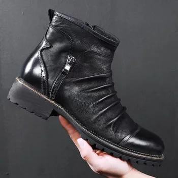 Slavenu zīmolu vīriešu liela izmēra modes vintage kovboju zābaki īstas ādas apstrādes kurpes ārā tuksnesī boot potītes botas masculina