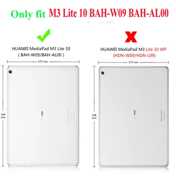 Smart Flip PU Ādas Gadījumā Huawei MediaPad M3 Lite 10 BAH-W09 BAH-AL00 10.1 collu Planšetdatora Segtu ar Auto Miega Mosties +Filma+Pildspalva