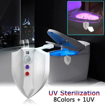 Smart Nakts Gaismas Sensoru, kas Tualetes Lampas 8 Krāsas Sensoru Aktivizēts UV SterilizerToilet Bļodā LED Nightlight PIR Nakts Gaisma WC Gaismas