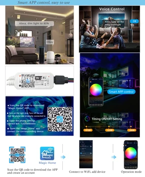 Smart RGB Led Sloksnes Gaismas Ūdensizturīgs SMD 5050 2835 DC12V 5M 10M Diožu Elastīgās Lentes WIFI Kontrolieris Darbojas ar Alexa Mājas