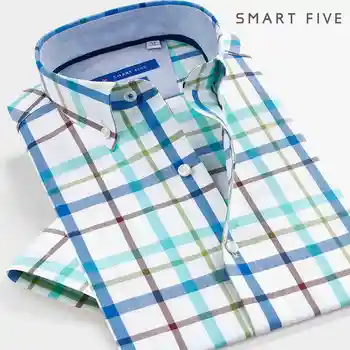 SmartFive 2017 Oxford Slim Fit Vīriešu Krekls Kokvilnas ar Īsām Piedurknēm Vasaras Camisa Sociālo Masculina Ikdienas Biznesa Apģērbu SFS5P325
