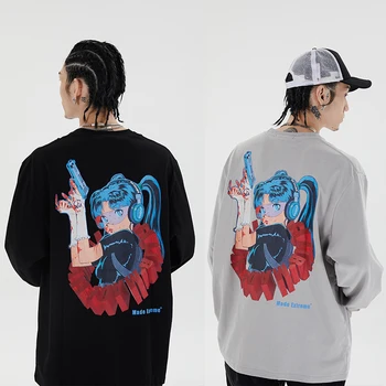 Smieklīgi Anime Druka T Kreklu apdruka Vīriešu Harajuku 2020. Gada Vasarā Kokvilnas Hip Hop Streetwear T t-veida Topi ar garām Piedurknēm Unsex T-krekls
