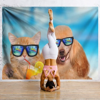 Smieklīgi Dzīvnieki Gobelēns Sienas Karājas 3D Sienas Gobelēns Psychedelic Kaķi Suņi Sula Divas Pūdelis Brilles Hipiju Gobelēni Boho Dekori
