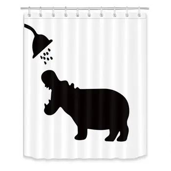Smieklīgi Dzīvnieku Hippo Drukāt Dušas Aizkari Melns un Balts Ekrāns, Ūdensnecaurlaidīga Auduma Vannas istaba Vannas Aizkari Doormat Vanna Dekori
