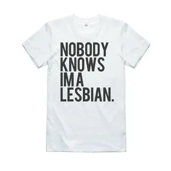 Smieklīgi Izdrukāt Vasaras Cool Harajuku T Krekls Neviens Nezina, Im Lesbiešu T Krekls - Lielais Treknrakstā LGBT Praida Top Par Sievietes Draudzene