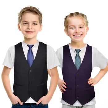 Smieklīgi Puse Bērnu Modes Uzvalku, kaklasaiti 3D Iespiests T-krekli Bērnu T krekls Zēniem/Meitenēm Karikatūra Atdzist Tshirts